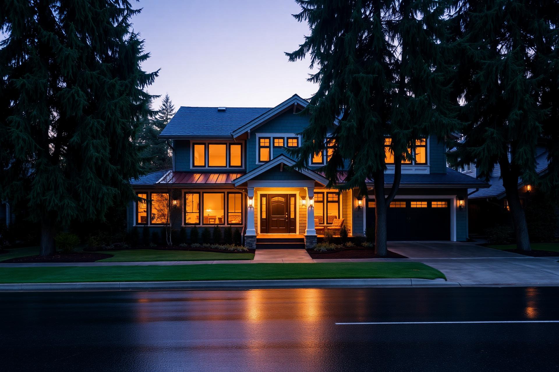 Craftsman home at dusk in Greater Seattle